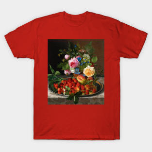 Still Life with Roses and Strawberries on a Silver Salver by Otto Didrik Ottesen T-Shirt